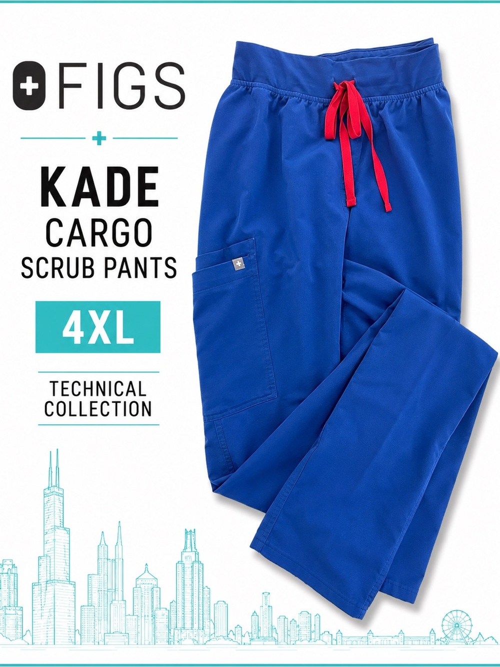 FIGS Kade Cargo Scrub Pants Royal Blue 4XL Technical Collection Stretch